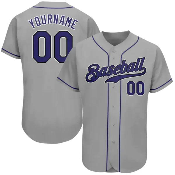 Custom Gray Baseball Jersey with Purple-Black
