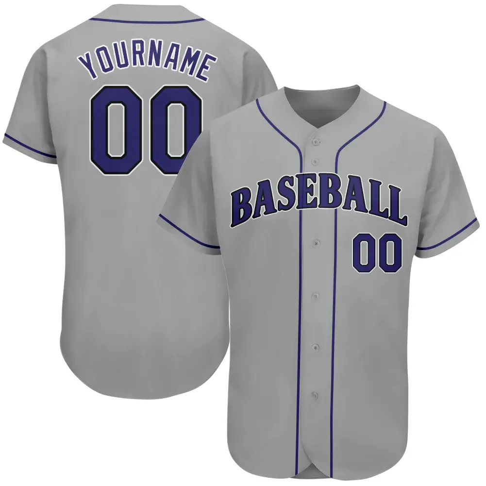 Custom Gray Baseball Jersey with Purple-Black