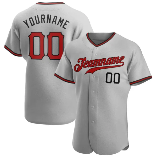 Custom Gray Baseball Jersey with Red-Black