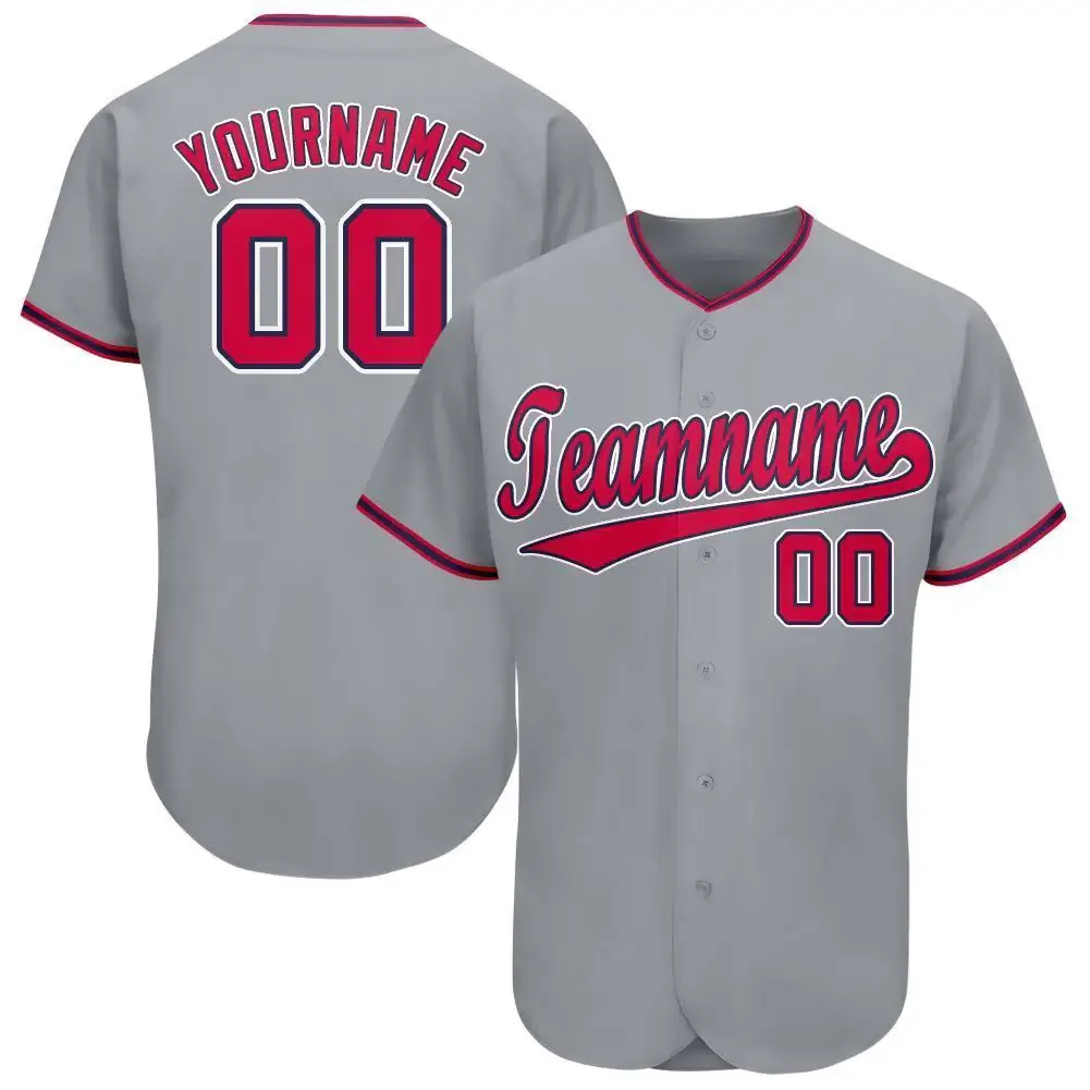 Custom Gray Baseball Jersey with Red-Navy