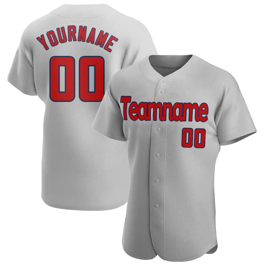 Custom Gray Baseball Jersey with Red-Navy