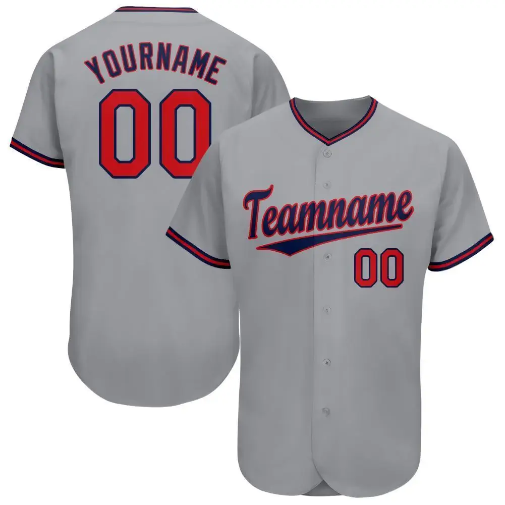 Custom Gray Baseball Jersey with Red-Navy