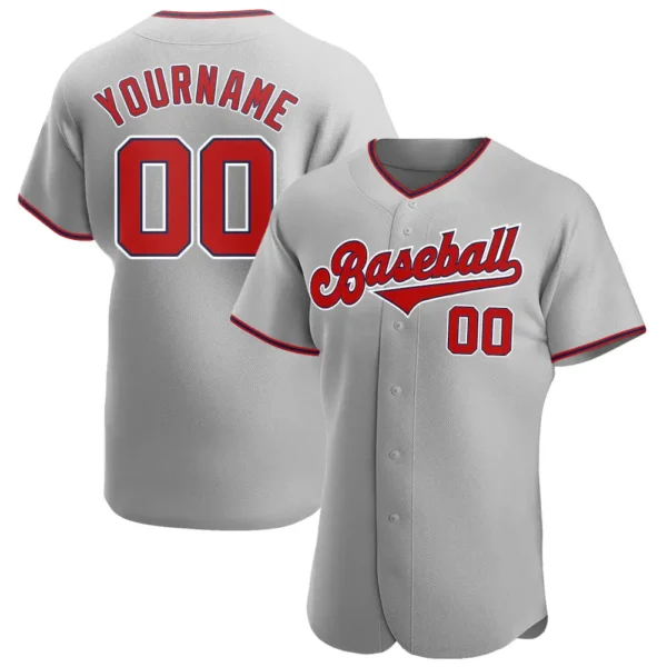 Custom Gray Baseball Jersey with Red-Navy