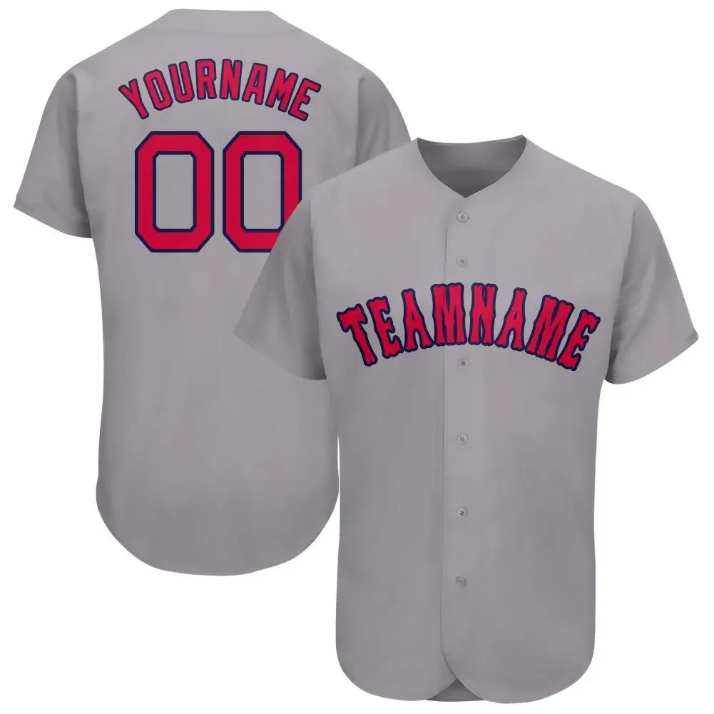 Custom Gray Baseball Jersey with Red-Navy
