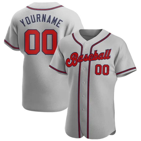 Custom Gray Baseball Jersey with Red-Navy