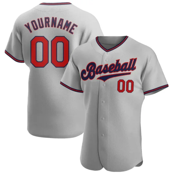 Custom Gray Baseball Jersey with Red-Navy