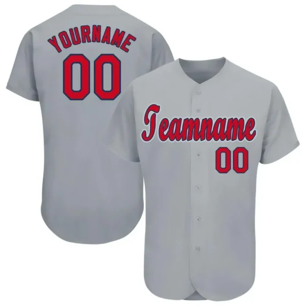 Custom Gray Baseball Jersey with Red-Navy