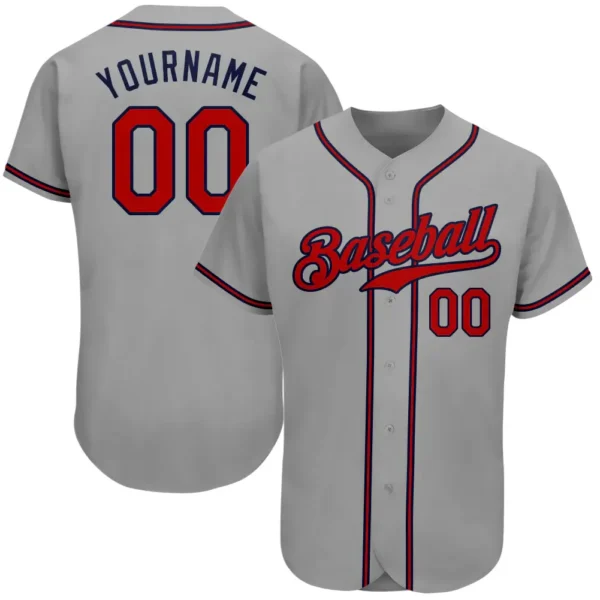 Custom Gray Baseball Jersey with Red-Navy