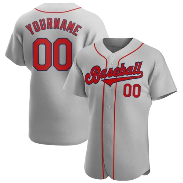 Custom Gray Baseball Jersey with Red-Navy