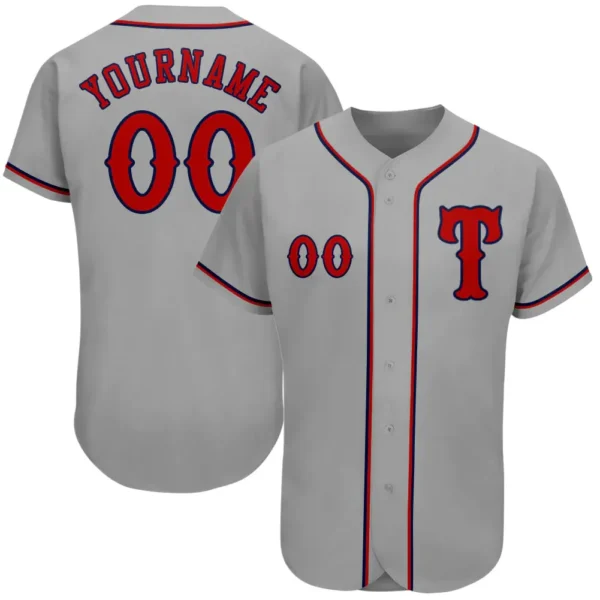 Custom Gray Baseball Jersey with Red-Navy