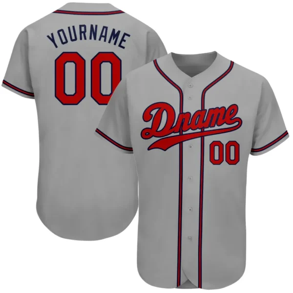 Custom Gray Baseball Jersey with Red-Navy