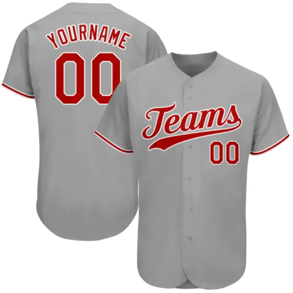 Custom Gray Baseball Jersey with Red-White