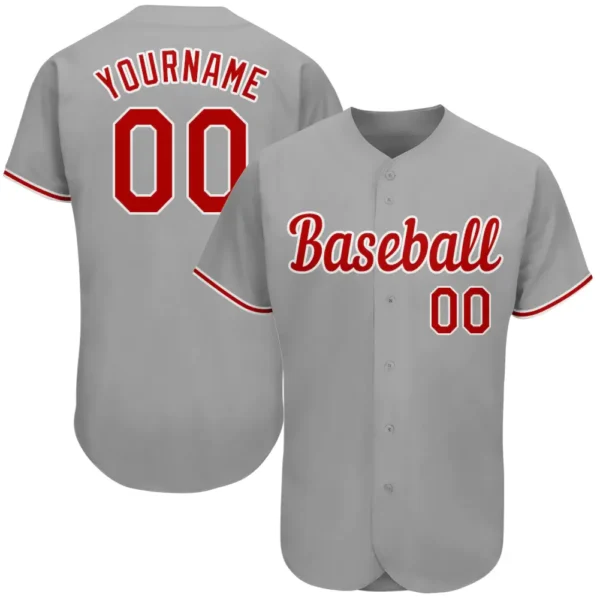Custom Gray Baseball Jersey with Red-White