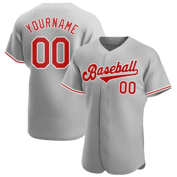 Custom Gray Baseball Jersey with Red-White