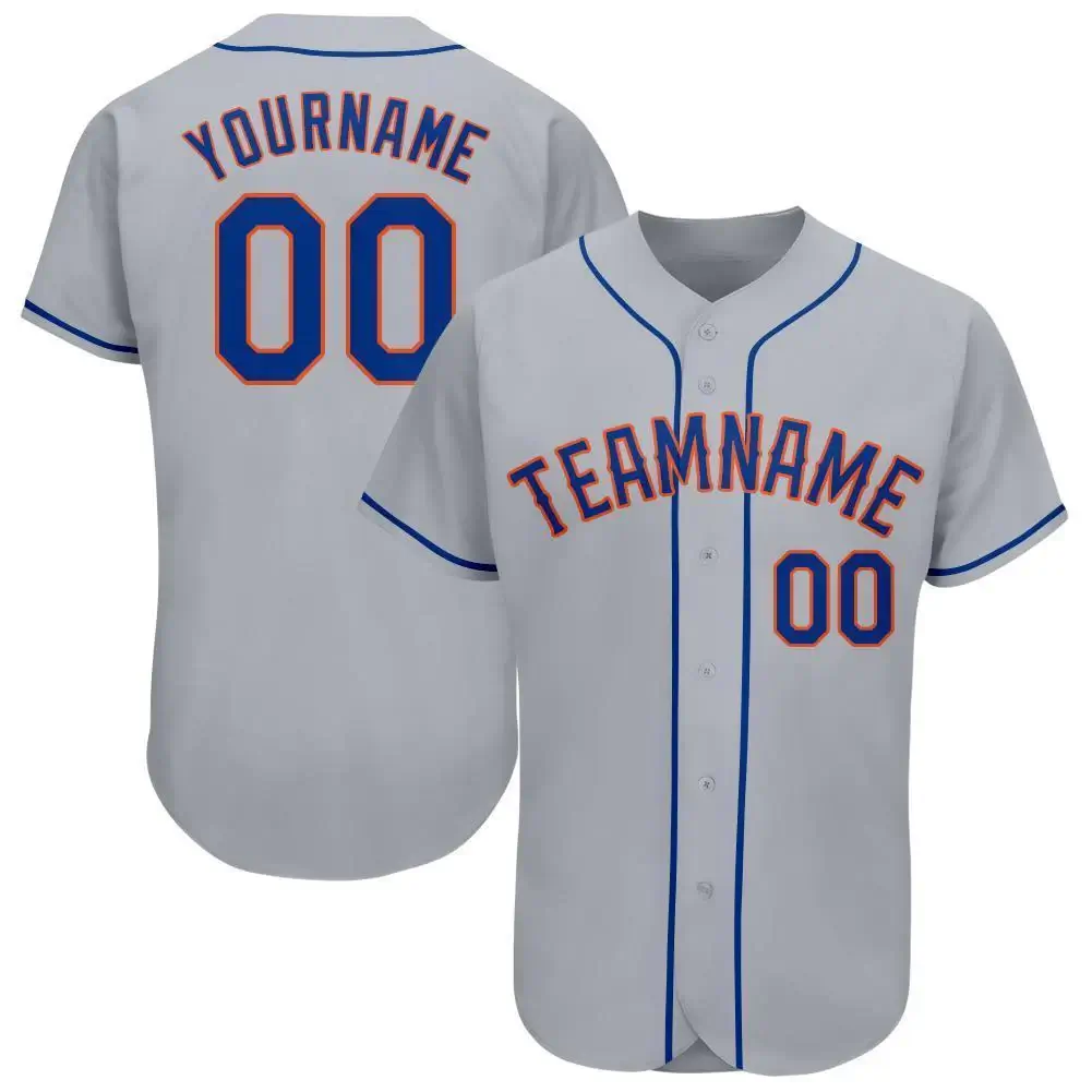 Custom Gray Baseball Jersey with Royal-Orange