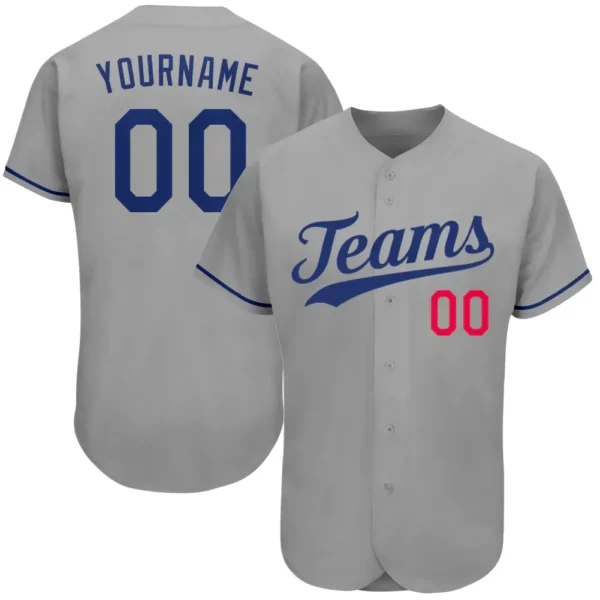 Custom Gray Baseball Jersey with Royal-Red