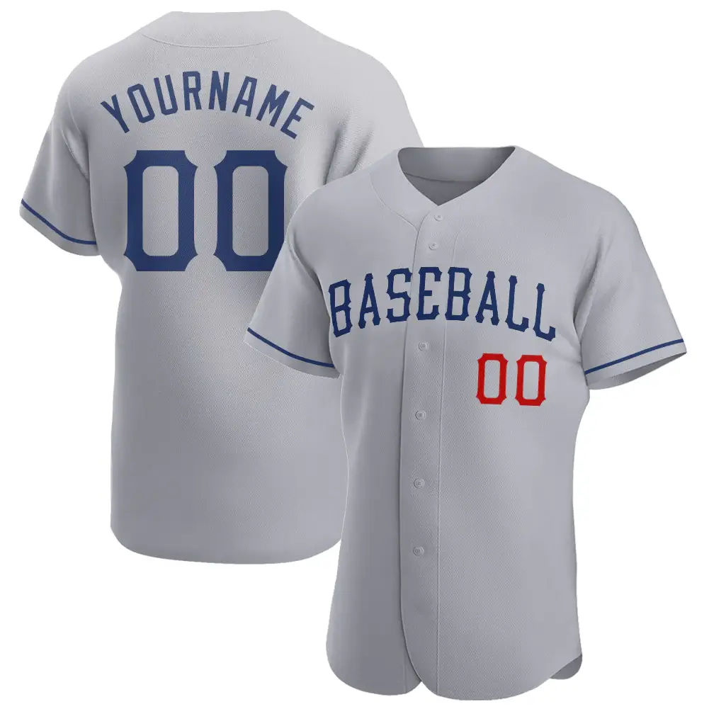 Custom Gray Baseball Jersey with Royal-Red
