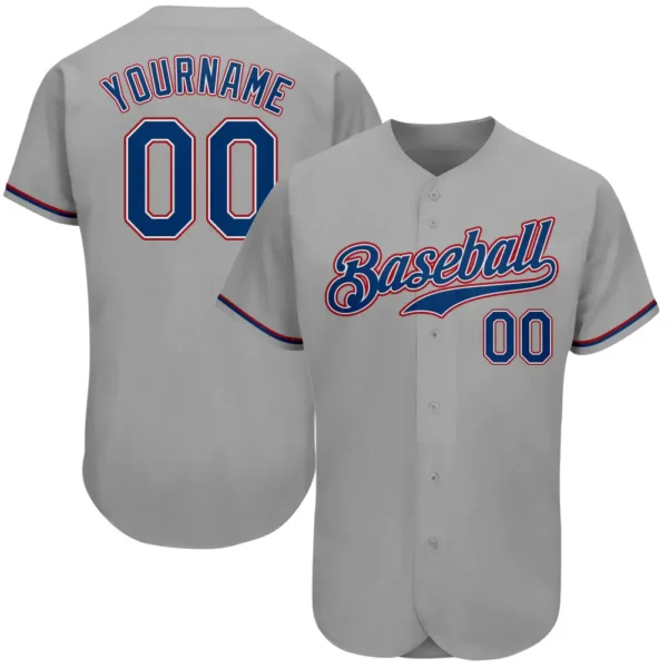 Custom Gray Baseball Jersey with Royal-Red