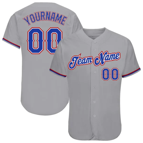 Custom Gray Baseball Jersey with Royal-Red