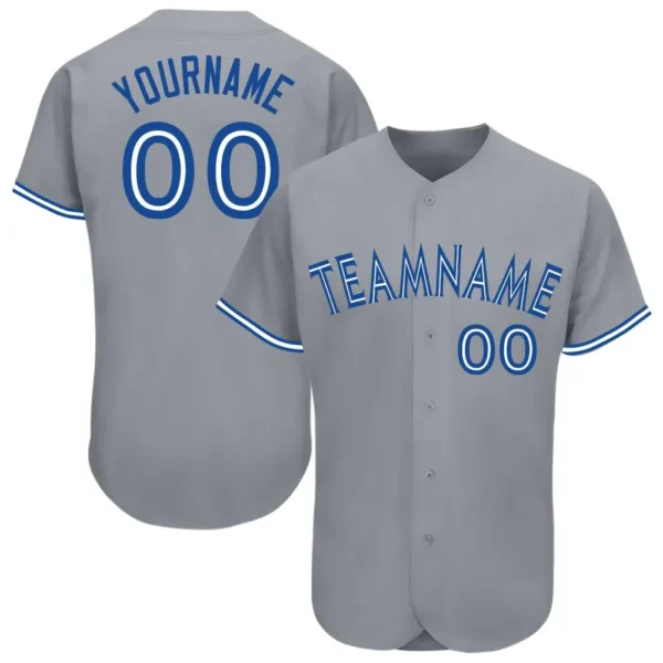 Custom Gray Baseball Jersey with Royal-White