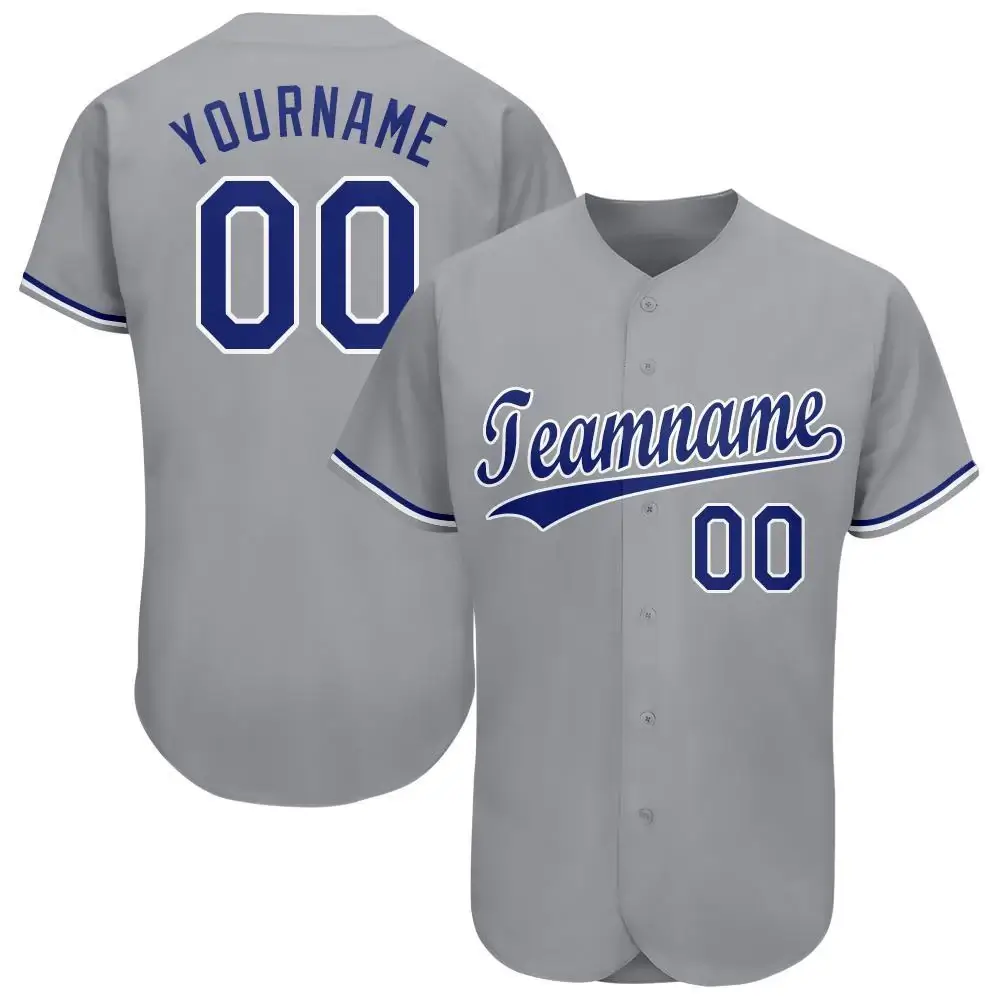 Custom Gray Baseball Jersey with Royal-White
