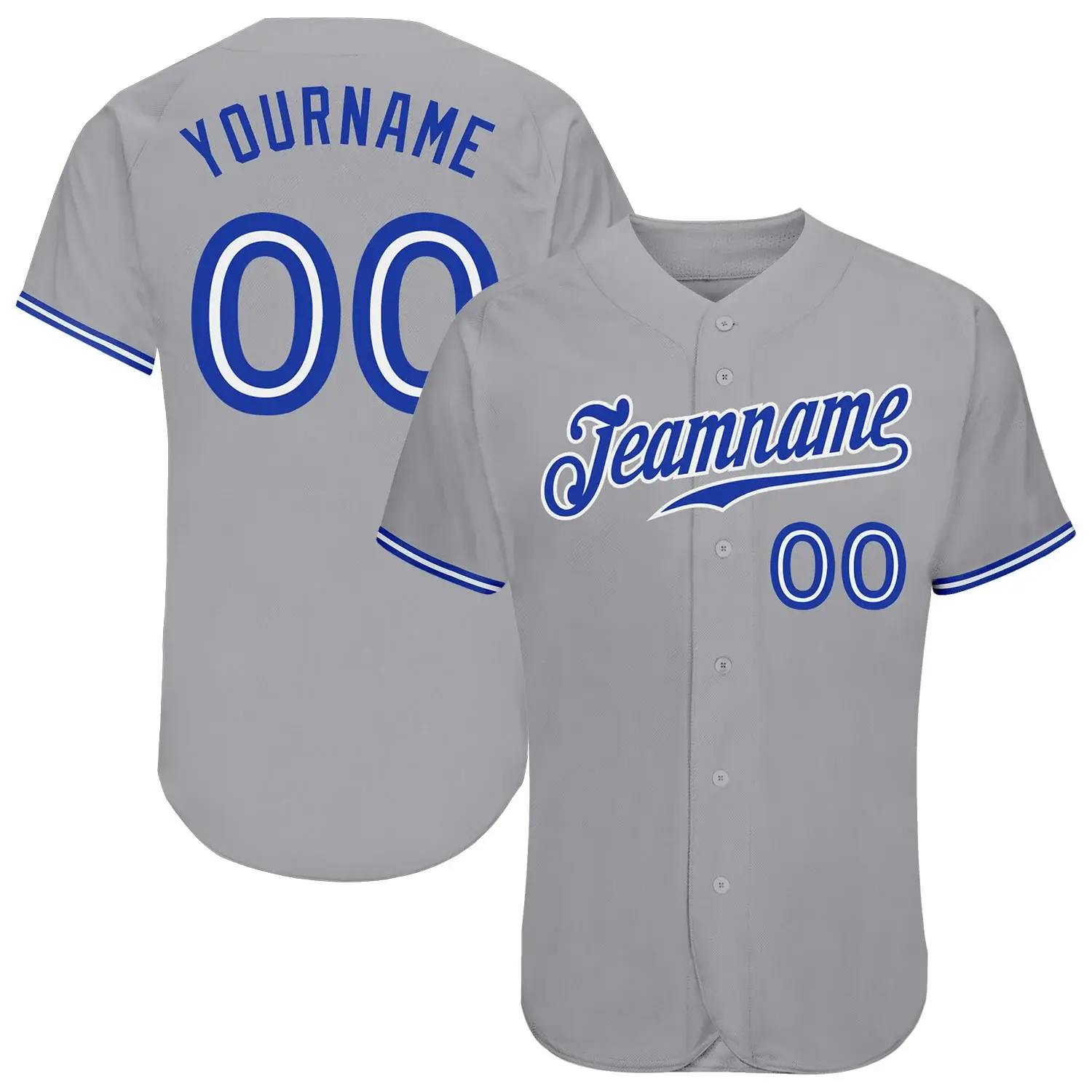 Custom Gray Baseball Jersey with Royal-White
