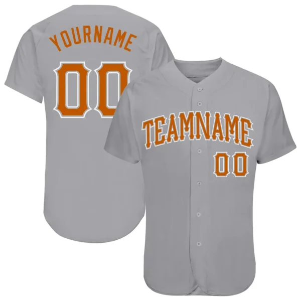 Custom Gray Baseball Jersey with Texas Orange-White