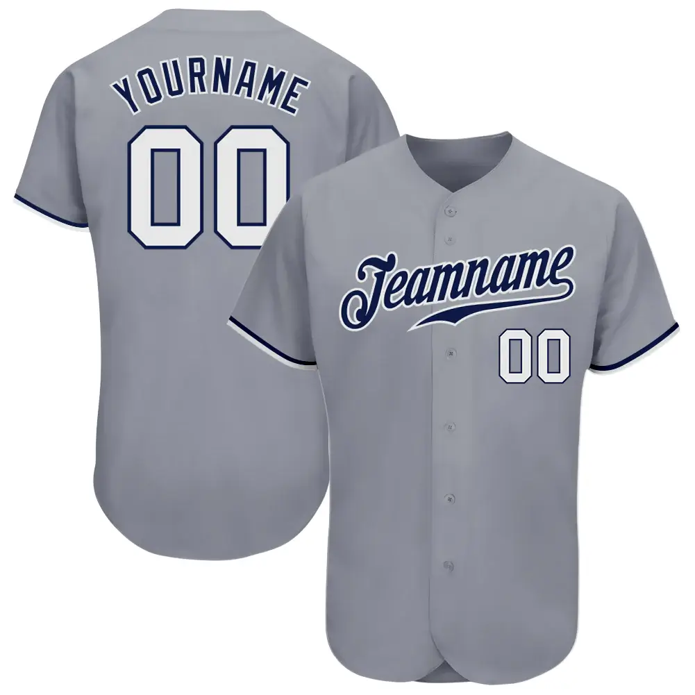Custom Gray Baseball Jersey with White-Navy