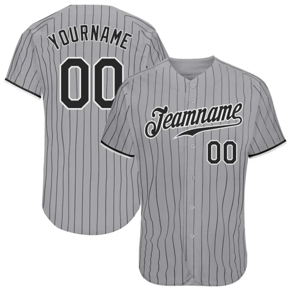 Custom Gray Pinstripe Baseball Jersey with Black-White