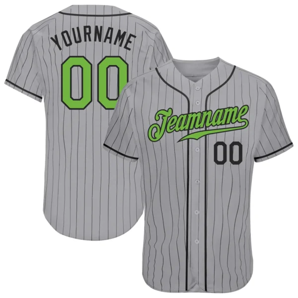 Custom Gray Pinstripe Baseball Jersey with Neon Green-Black