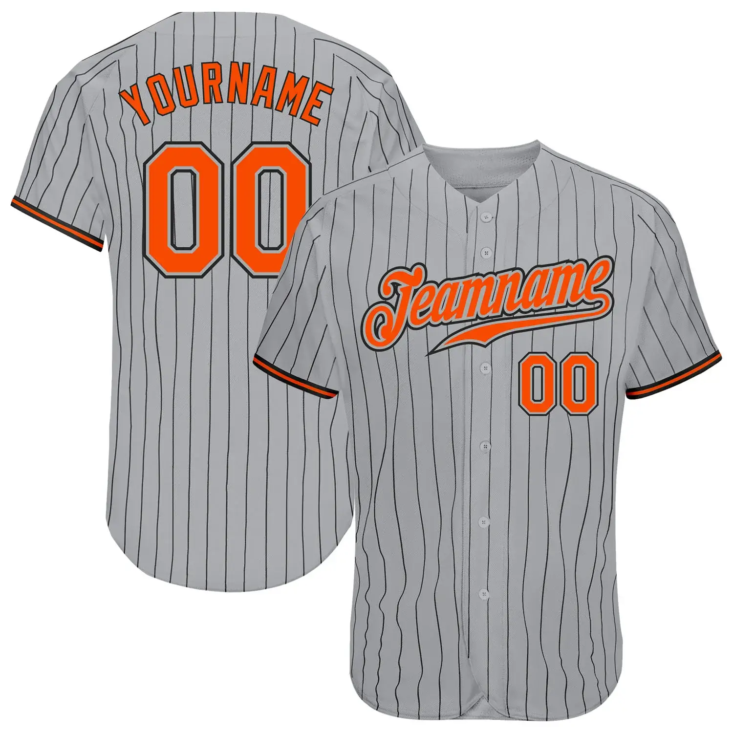 Custom Gray Pinstripe Baseball Jersey with Orange-Black