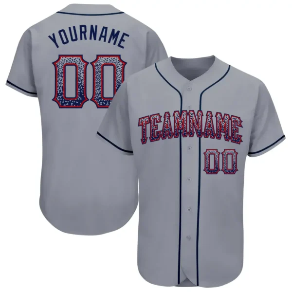 Custom Gray Drift Fashion Baseball Jersey with Navy-Red