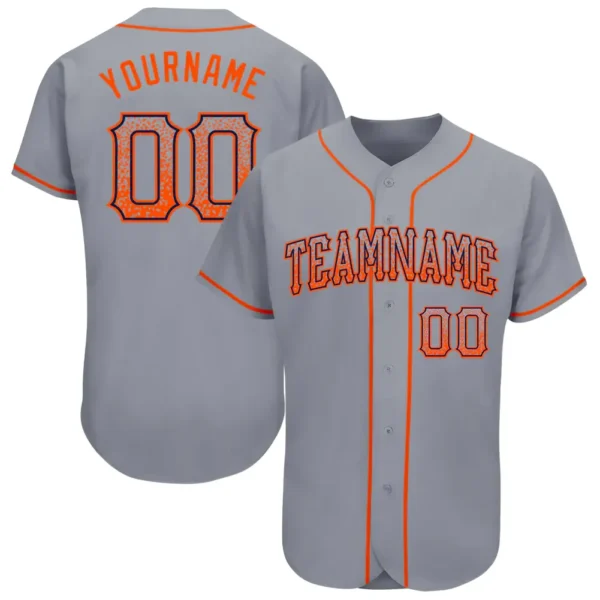 Custom Gray Drift Fashion Baseball Jersey with Orange-Navy