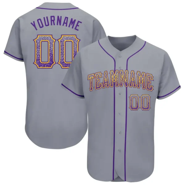 Custom Gray Drift Fashion Baseball Jersey with Purple-Gold