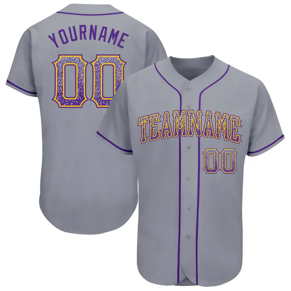 Custom Gray Drift Fashion Baseball Jersey with Purple-Gold