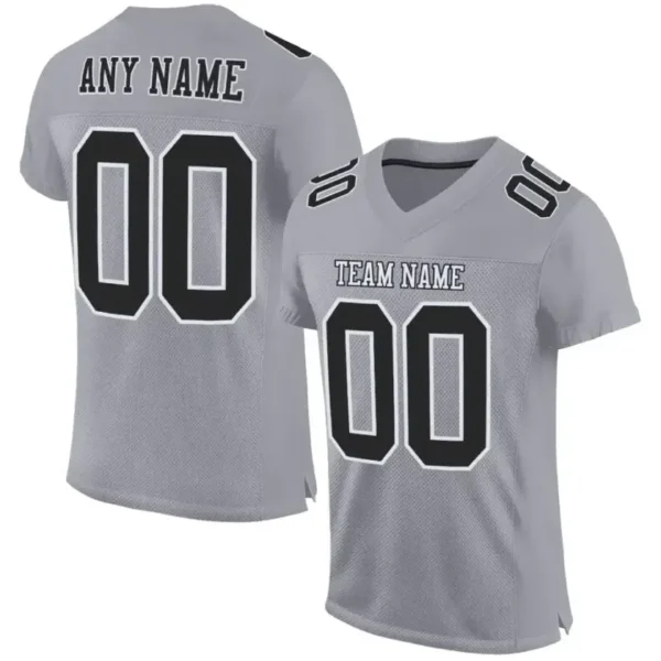 Custom Gray Mesh Football Jersey with Black