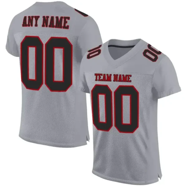 Custom Gray Mesh Football Jersey with Black-Red