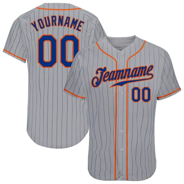 Custom Gray Pinstripe Baseball Jersey with Royal-Orange