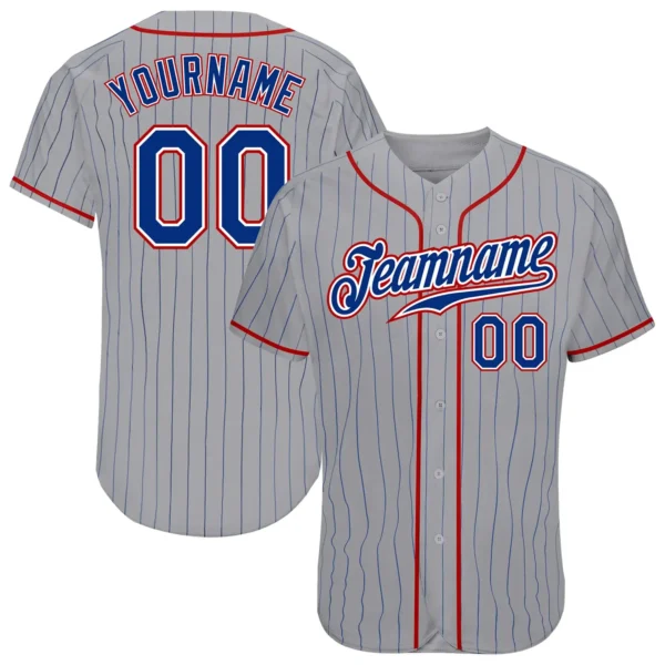 Custom Gray Pinstripe Baseball Jersey with Royal-Red