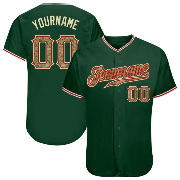Custom Green Baseball Jersey with Camo-Red