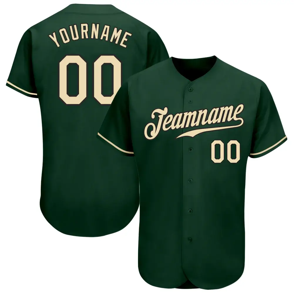 Custom Green Baseball Jersey with Cream-Black