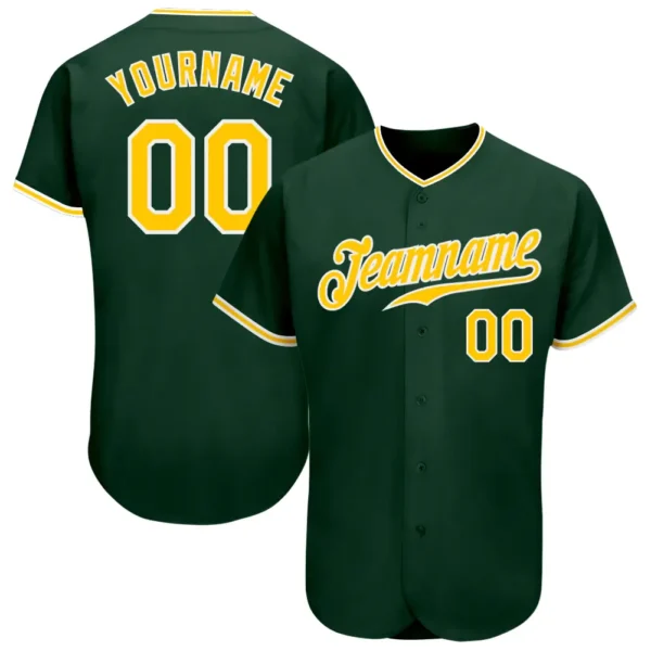 Custom Green Baseball Jersey with Gold-White
