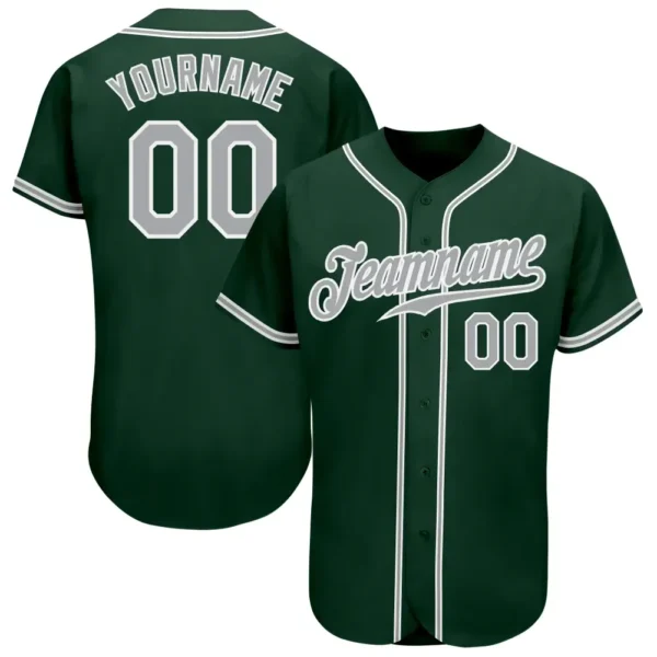 Custom Green Baseball Jersey with Gray-White