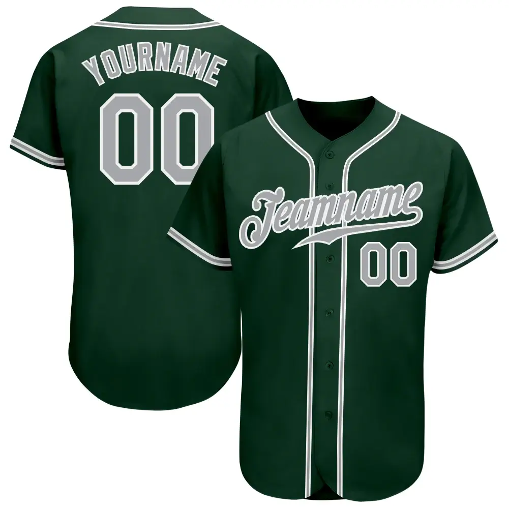 Custom Green Baseball Jersey with Gray-White