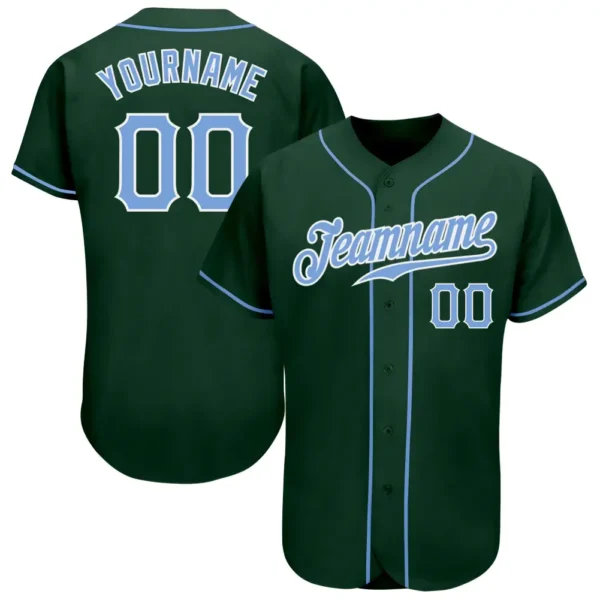 Custom Green Baseball Jersey with Light Blue-White