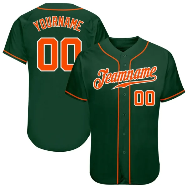 Custom Green Baseball Jersey with Orange-White