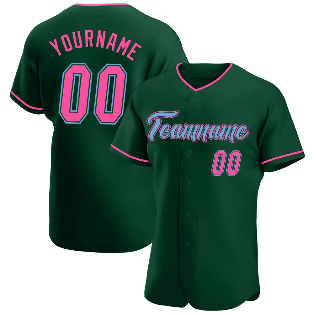Custom Green Baseball Jersey with Pink-Light Blue