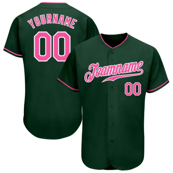 Custom Green Baseball Jersey with Pink-White