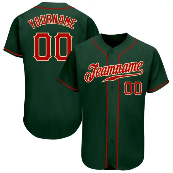 Custom Green Baseball Jersey with Red-Cream