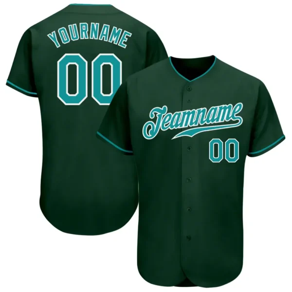 Custom Green Baseball Jersey with Teal-White
